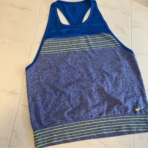 Nike drifit tback tank top. Blue with yellow stripes.  EUC!